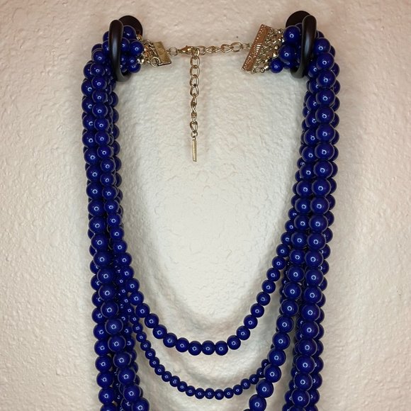 Navy Blue Necklace Statement Multi-Strand Acrylic Beads Long - Picture 4 of 5